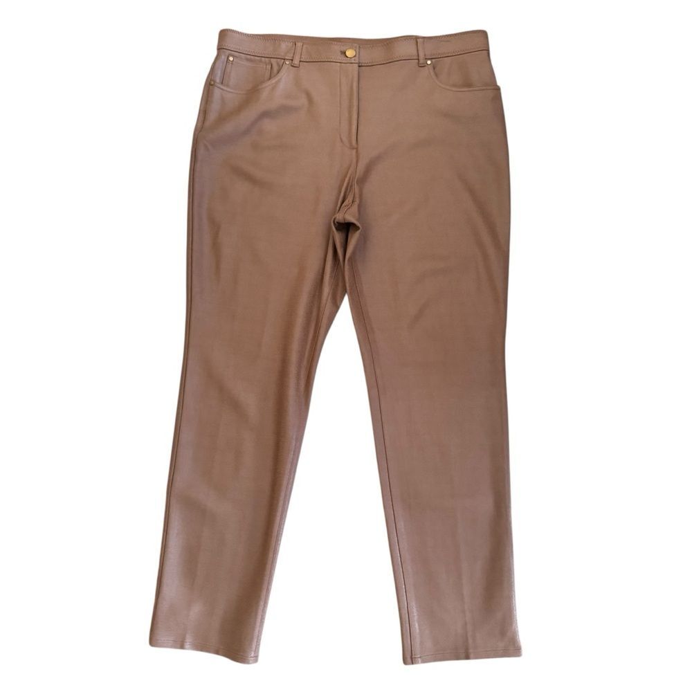 Chico's So Slimming Peyton Pants Trousers Caramel Faux Leather Finish Sz 3 (XL)